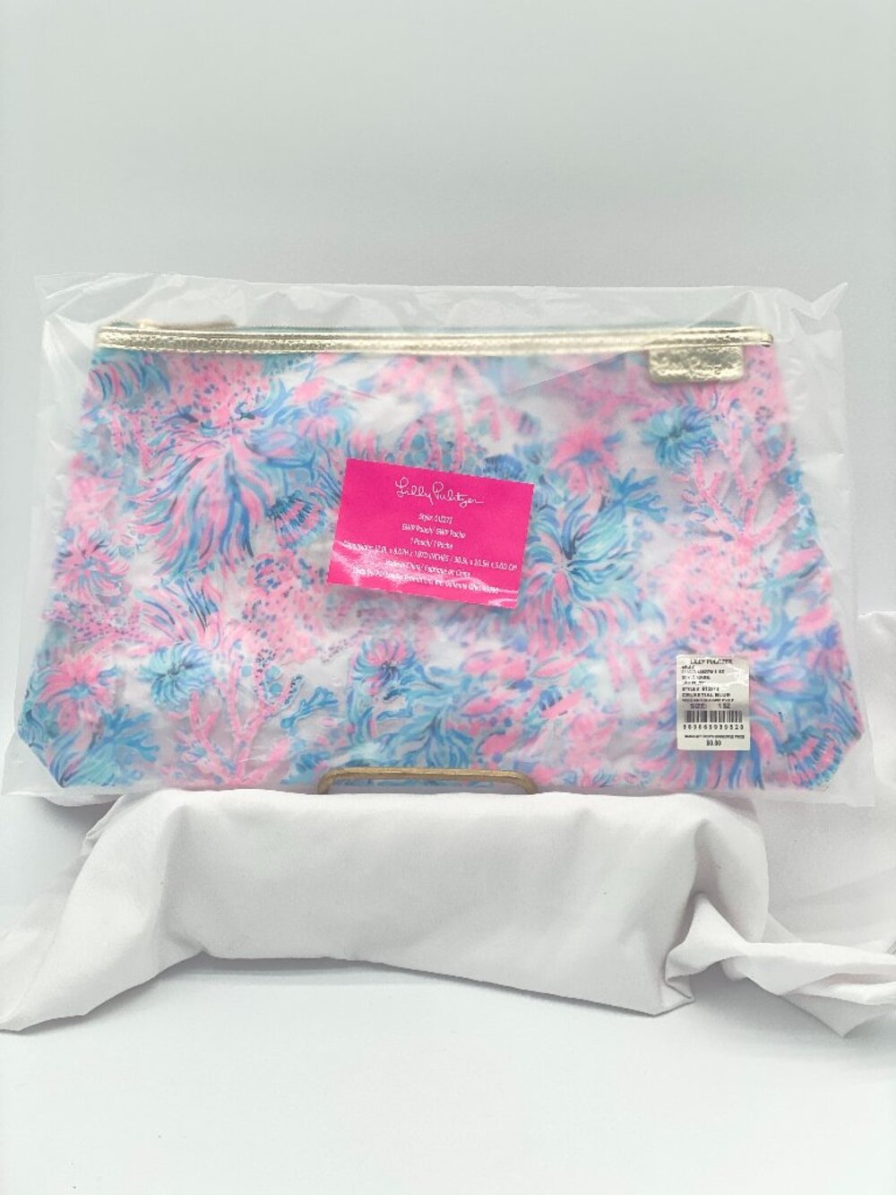 Lilly Pulitzer Celestial Blue Seek And Sea PVC Pouch Clutch Water Resistant NWT